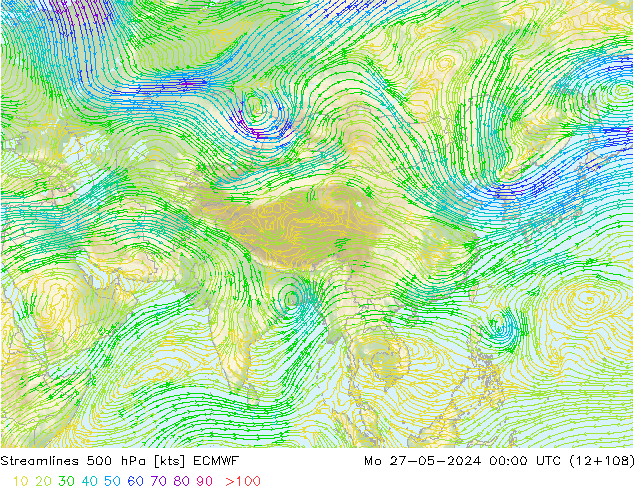 ветер 500 гПа ECMWF пн 27.05.2024 00 UTC