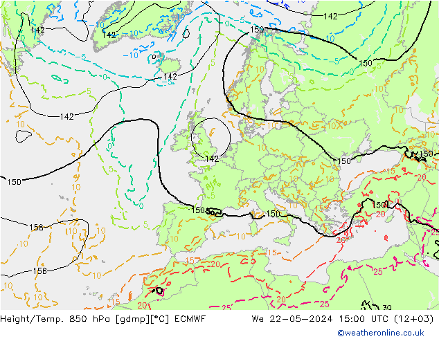 Height/Temp. 850 hPa ECMWF 星期三 22.05.2024 15 UTC