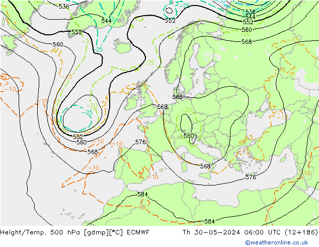 Height/Temp. 500 hPa ECMWF czw. 30.05.2024 06 UTC
