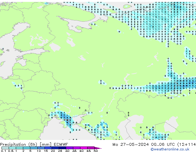Precipitation (6h) ECMWF Mo 27.05.2024 06 UTC