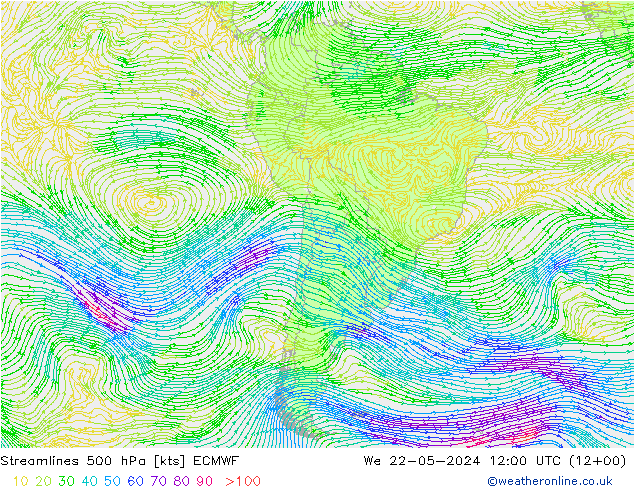 风 500 hPa ECMWF 星期三 22.05.2024 12 UTC