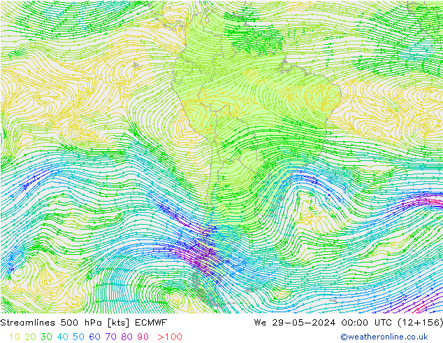 Linia prądu 500 hPa ECMWF śro. 29.05.2024 00 UTC