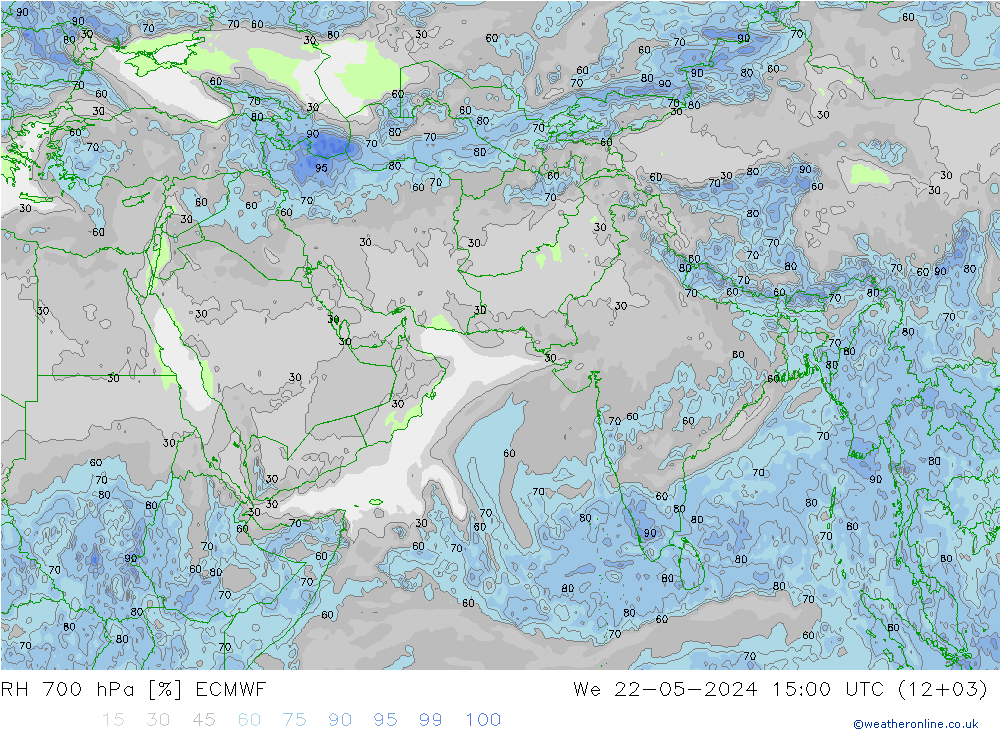 RH 700 hPa ECMWF 星期三 22.05.2024 15 UTC