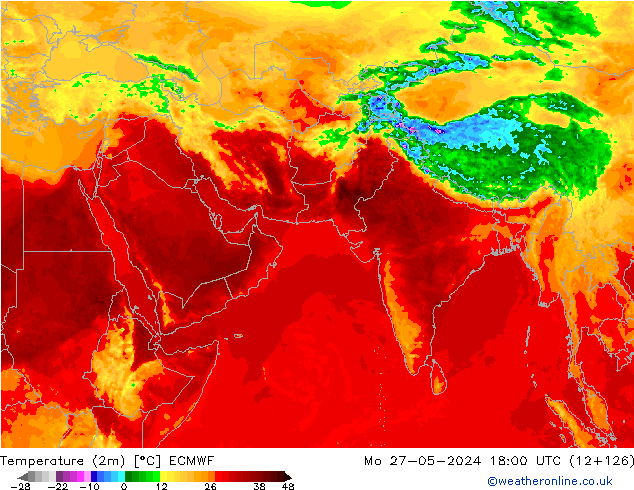 Temperatura (2m) ECMWF lun 27.05.2024 18 UTC