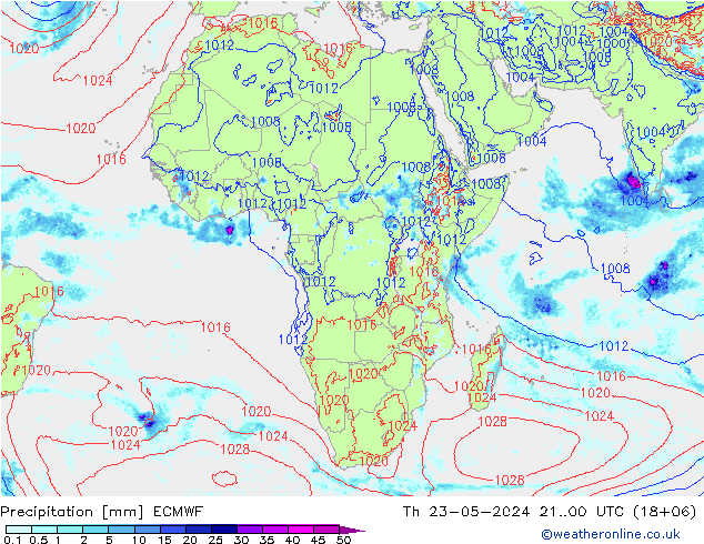 Srážky ECMWF Čt 23.05.2024 00 UTC