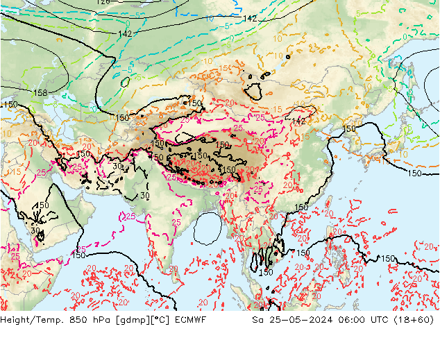 Z500/Yağmur (+YB)/Z850 ECMWF Cts 25.05.2024 06 UTC