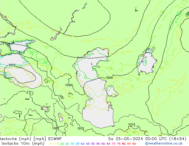 Isotachs (mph) ECMWF Sáb 25.05.2024 00 UTC