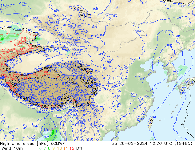 High wind areas ECMWF 星期日 26.05.2024 12 UTC