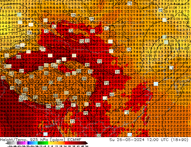 Height/Temp. 925 hPa ECMWF 星期日 26.05.2024 12 UTC