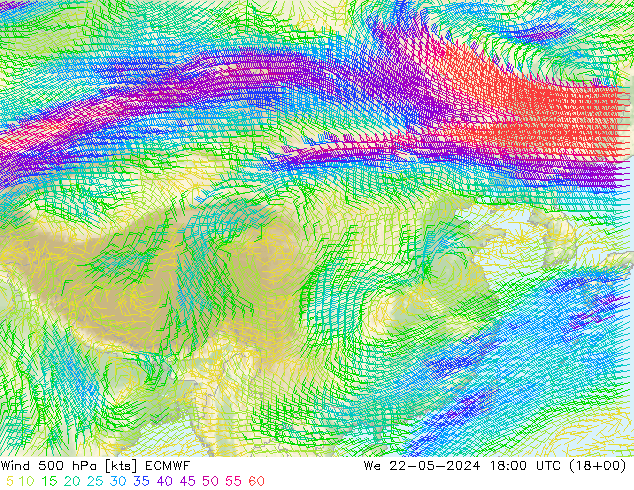 风 500 hPa ECMWF 星期三 22.05.2024 18 UTC