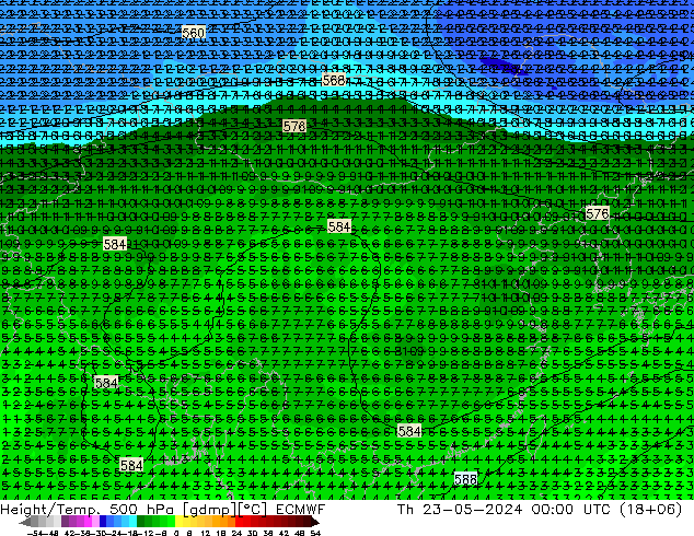 Z500/Rain (+SLP)/Z850 ECMWF 星期四 23.05.2024 00 UTC
