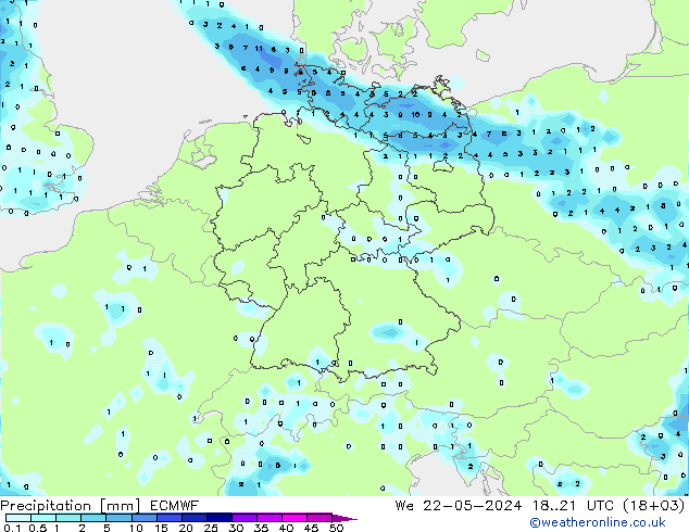 Precipitación ECMWF mié 22.05.2024 21 UTC