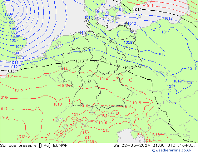 地面气压 ECMWF 星期三 22.05.2024 21 UTC