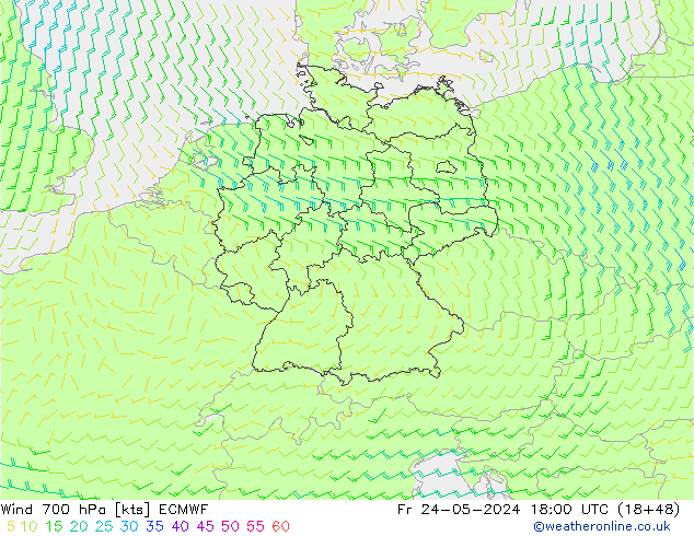 风 700 hPa ECMWF 星期五 24.05.2024 18 UTC