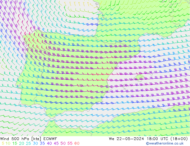 Wind 500 hPa ECMWF We 22.05.2024 18 UTC
