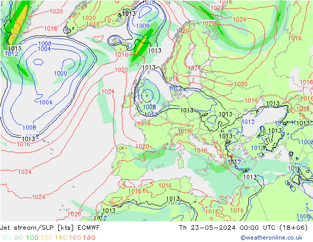 高速氣流/地面气压 ECMWF 星期四 23.05.2024 00 UTC