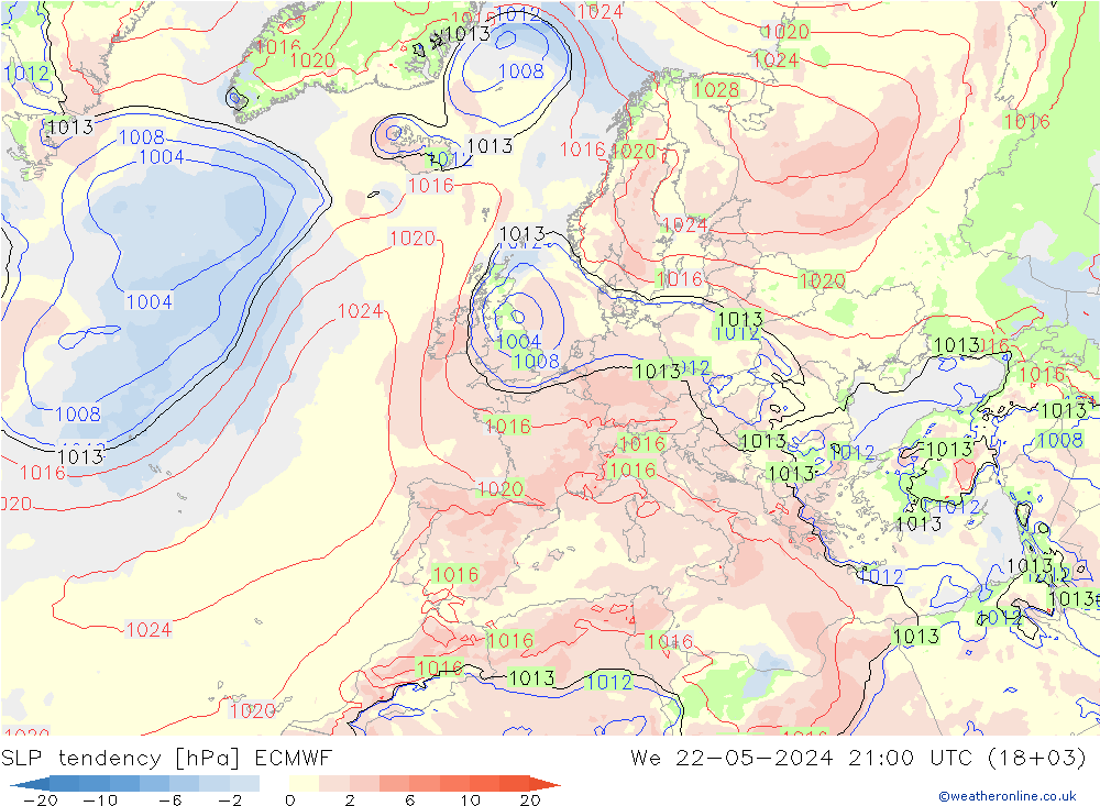 Tendencia de presión ECMWF mié 22.05.2024 21 UTC