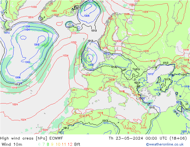 High wind areas ECMWF gio 23.05.2024 00 UTC