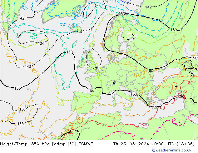 Z500/Rain (+SLP)/Z850 ECMWF чт 23.05.2024 00 UTC