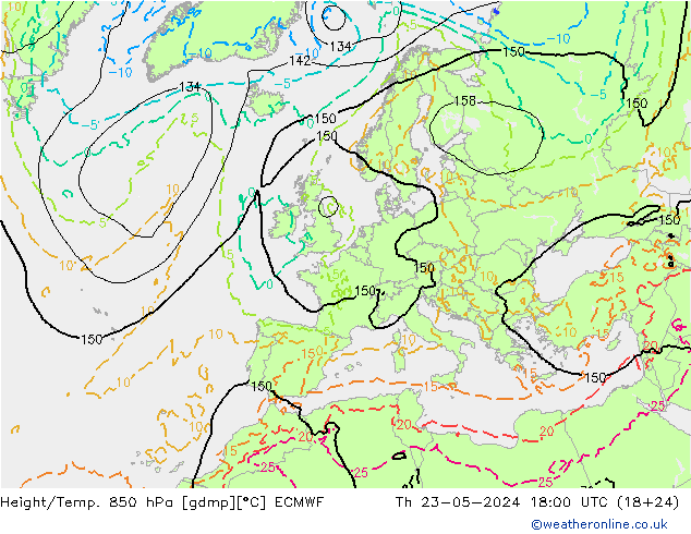 Yükseklik/Sıc. 850 hPa ECMWF Per 23.05.2024 18 UTC