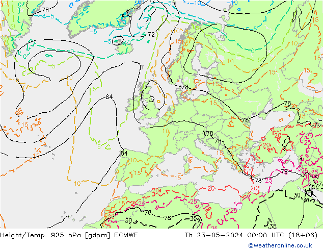 Height/Temp. 925 hPa ECMWF 星期四 23.05.2024 00 UTC