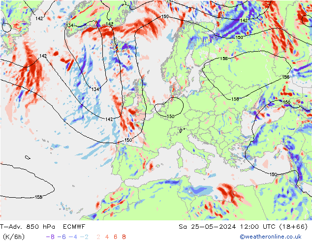 T-Adv. 850 hPa ECMWF za 25.05.2024 12 UTC