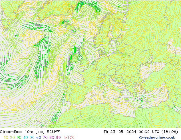 风 10m ECMWF 星期四 23.05.2024 00 UTC