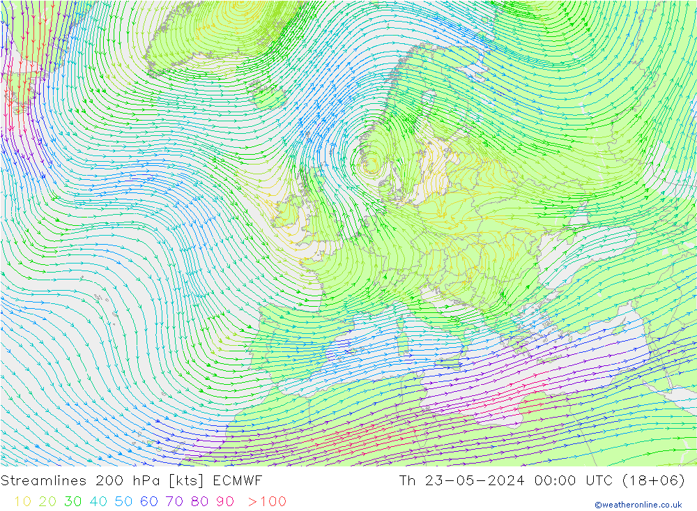 风 200 hPa ECMWF 星期四 23.05.2024 00 UTC