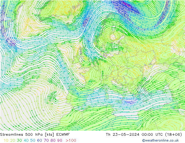 风 500 hPa ECMWF 星期四 23.05.2024 00 UTC