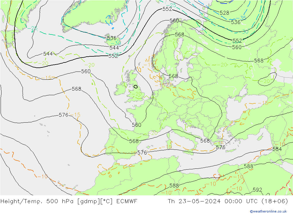 Geop./Temp. 500 hPa ECMWF jue 23.05.2024 00 UTC