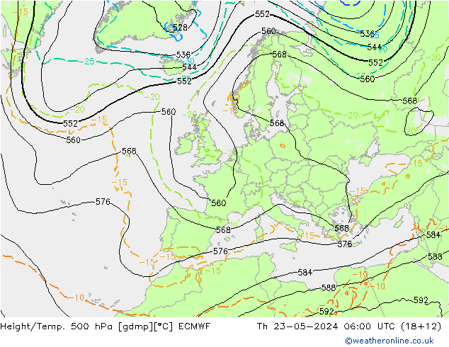 Z500/Rain (+SLP)/Z850 ECMWF jue 23.05.2024 06 UTC