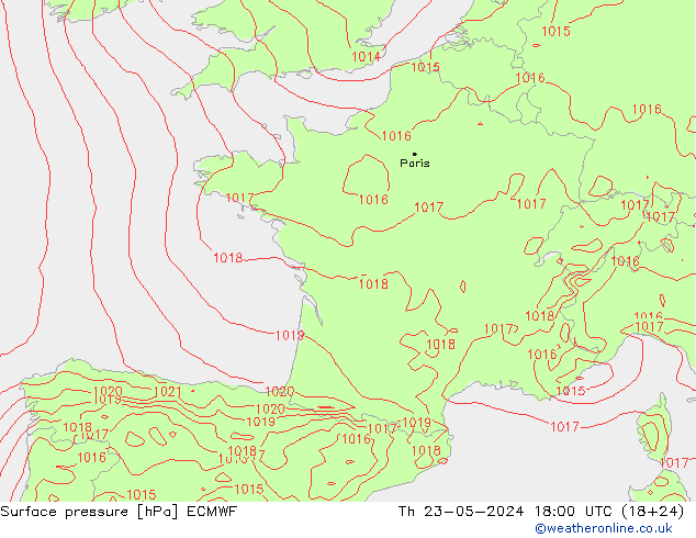 Bodendruck ECMWF Do 23.05.2024 18 UTC