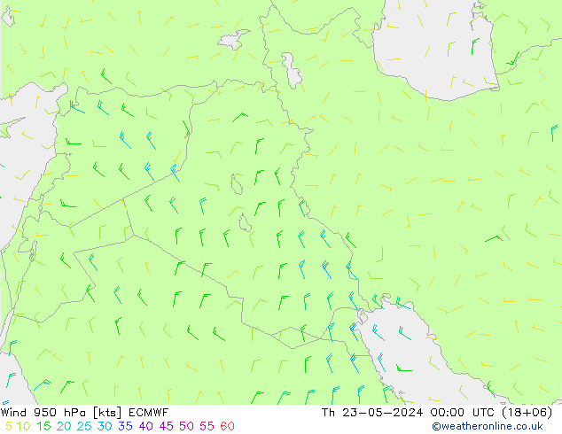 Prec 6h/Wind 10m/950 ECMWF  23.05.2024 00 UTC
