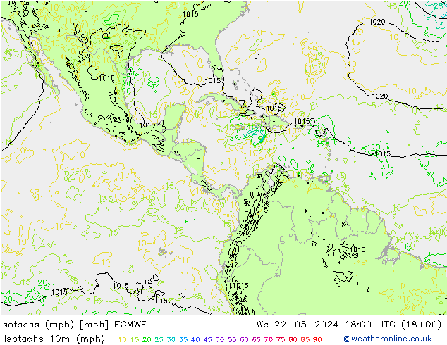 Isotachs (mph) ECMWF  22.05.2024 18 UTC
