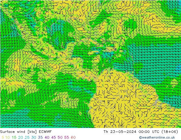 ветер 10 m ECMWF чт 23.05.2024 00 UTC