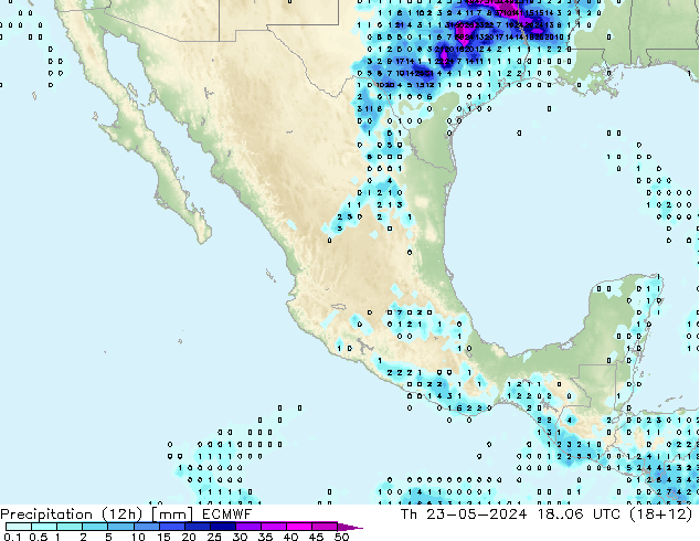 Precipitación (12h) ECMWF jue 23.05.2024 06 UTC