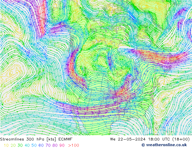 风 300 hPa ECMWF 星期三 22.05.2024 18 UTC