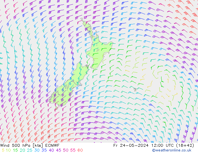 Wind 500 hPa ECMWF Pá 24.05.2024 12 UTC