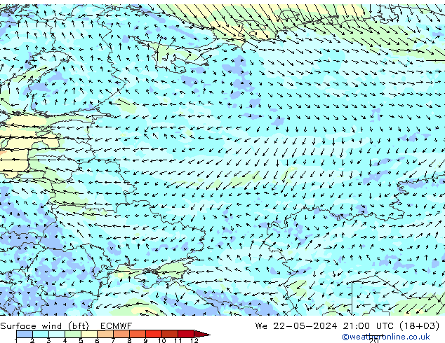 Surface wind (bft) ECMWF St 22.05.2024 21 UTC