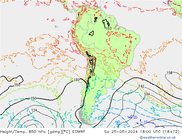Height/Temp. 850 hPa ECMWF Sa 25.05.2024 18 UTC