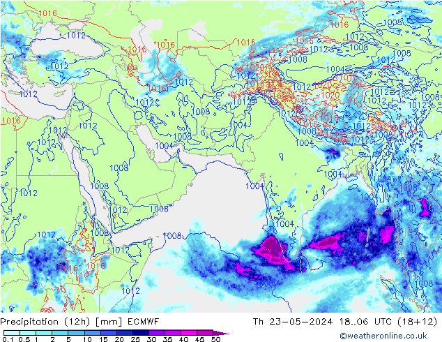 降水量 (12h) ECMWF 星期四 23.05.2024 06 UTC