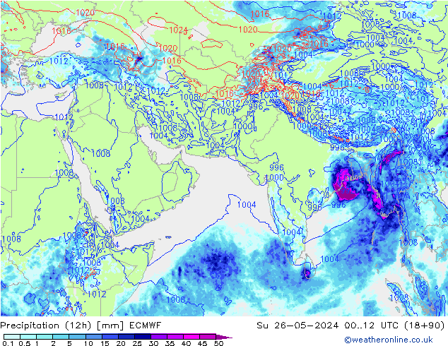 降水量 (12h) ECMWF 星期日 26.05.2024 12 UTC