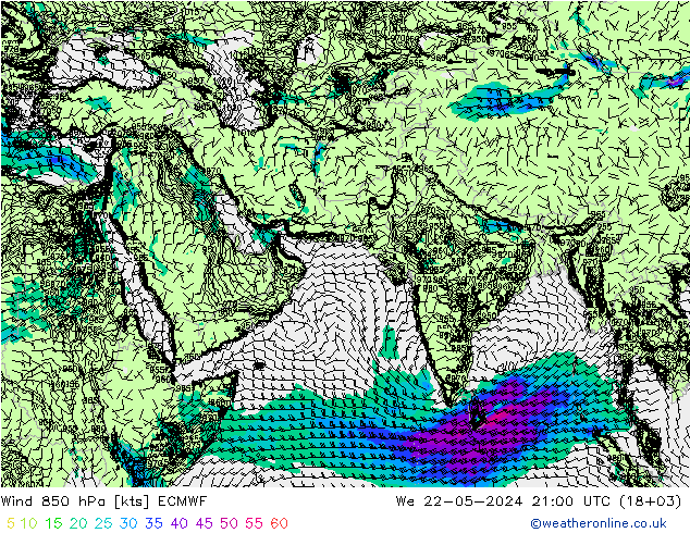 风 850 hPa ECMWF 星期三 22.05.2024 21 UTC