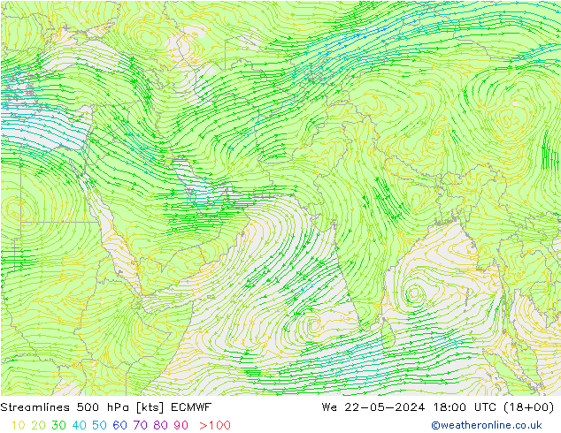 风 500 hPa ECMWF 星期三 22.05.2024 18 UTC