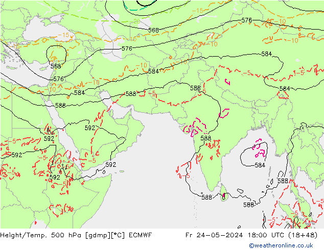 Hoogte/Temp. 500 hPa ECMWF vr 24.05.2024 18 UTC