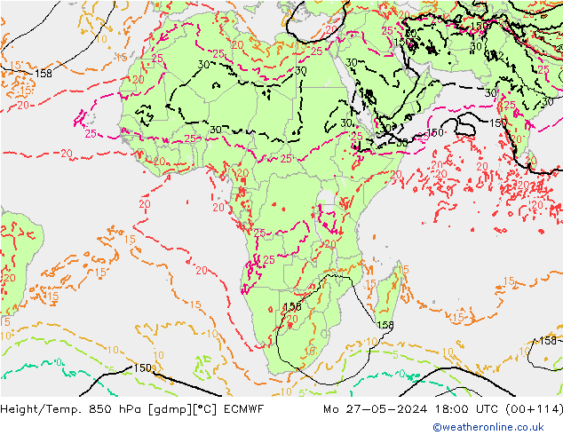 Hoogte/Temp. 850 hPa ECMWF ma 27.05.2024 18 UTC