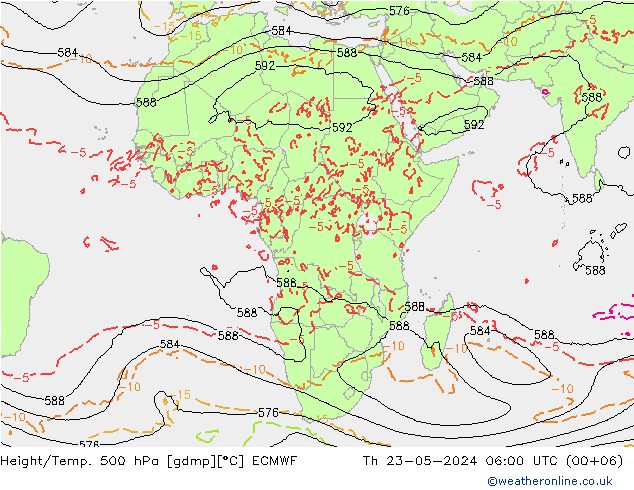 Height/Temp. 500 hPa ECMWF Th 23.05.2024 06 UTC