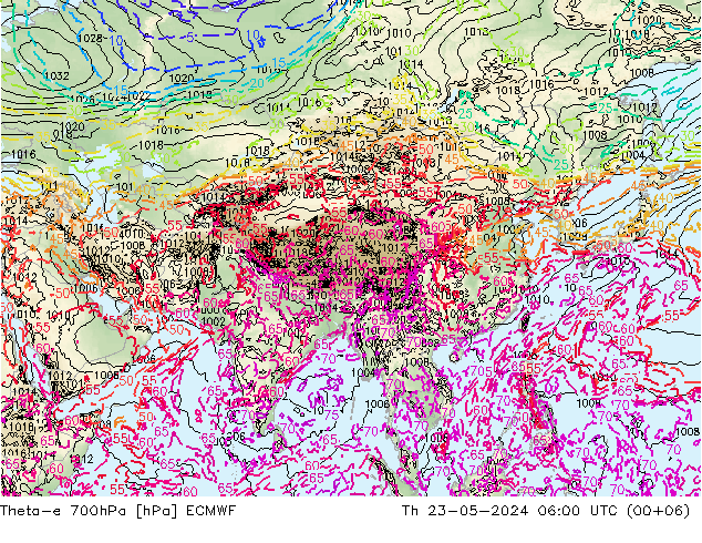 Theta-e 700hPa ECMWF Th 23.05.2024 06 UTC