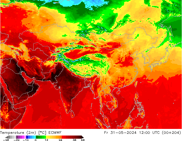Sıcaklık Haritası (2m) ECMWF Cu 31.05.2024 12 UTC
