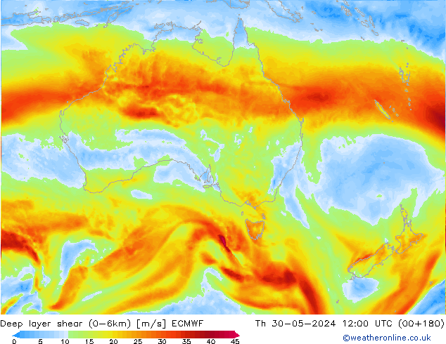 Deep layer shear (0-6km) ECMWF Per 30.05.2024 12 UTC